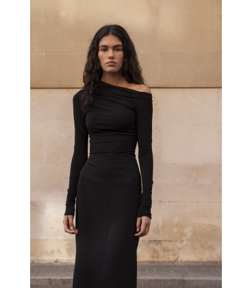 Falda midi negra con abertura para comprar online