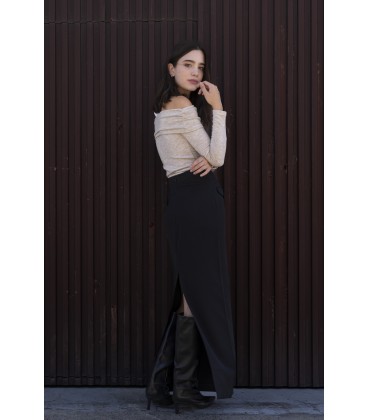 Falda midi negra con abertura para comprar online