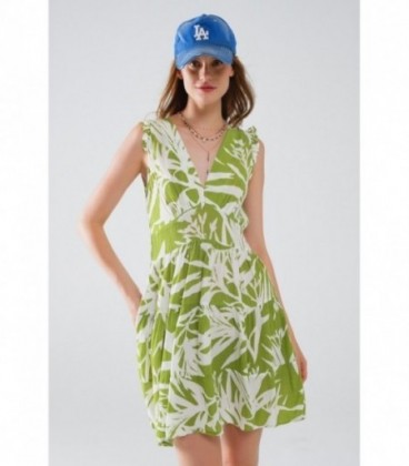 vestido corto verde con estampado tropical de palmeras