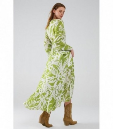 Maxi kimono verde con estampado tropical de palmeras