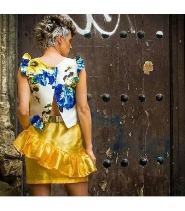 Falda de fiesta corta Volantes Amarillo de vestir.Ropa y moda de mujer online