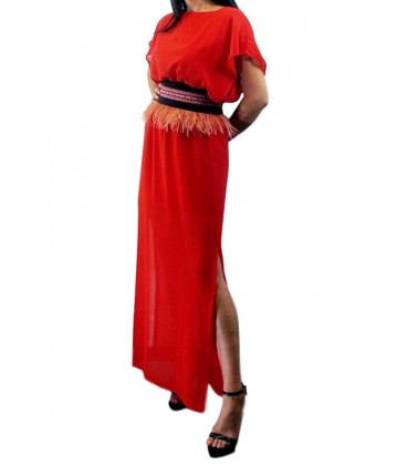 Vestido de fiesta largo Frida Liso Gasa en rojo.Moda femenina online