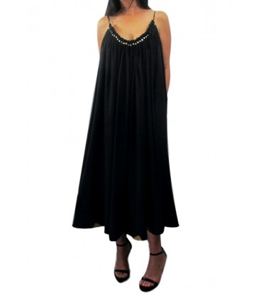 Vestido Largo Casual Adorno Dorado Negro.Moda mujer online